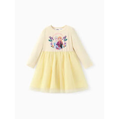 PATPAT Disney Frozen Toddler Girl 1pc Naia™ Elsa Anna Floral Rainbow Dress Yellow