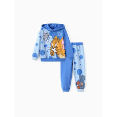PATPAT Tom and Jerry Toddler Boy 2pcs Colorblock Long-sleeve Hoodies And Pants Set Blue