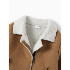 PATPAT Toddler Girl/Boy Lapel Collar Zipper Fuzzy Berber Fleece Coat Khaki