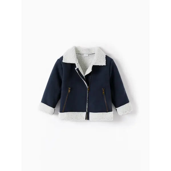 PATPAT Toddler Girl/Boy Lapel Collar Zipper Fuzzy Berber Fleece Coat Blue