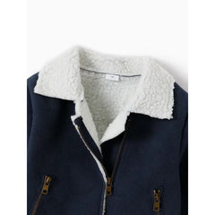 PATPAT Toddler Girl/Boy Lapel Collar Zipper Fuzzy Berber Fleece Coat Blue