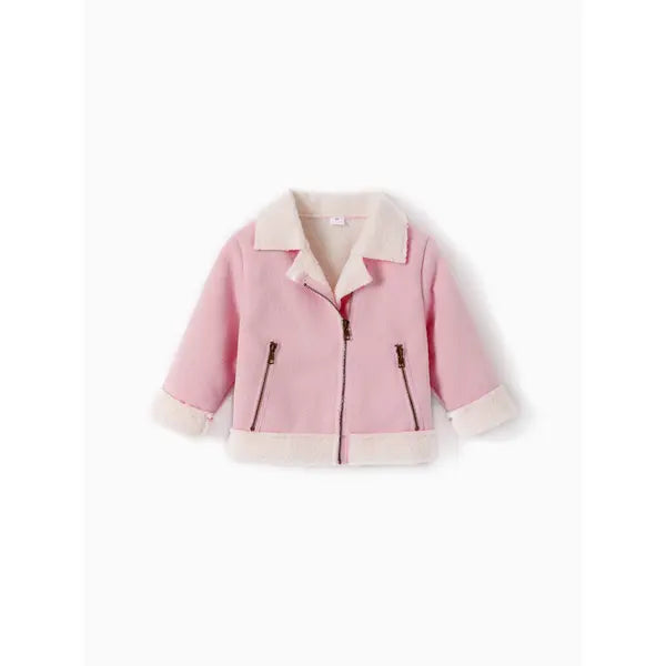 PATPAT Toddler Girl/Boy Lapel Collar Zipper Fuzzy Berber Fleece Coat Pink