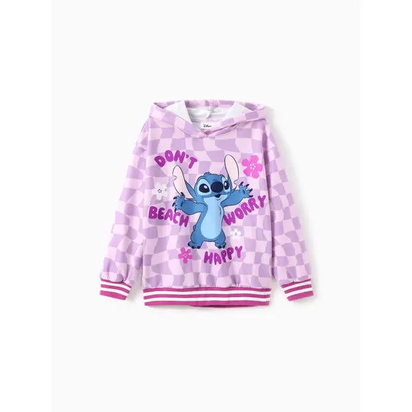 PATPAT Disney Stitch Kid Girl 1pc Checkered Floral Hoodies Blue Purple