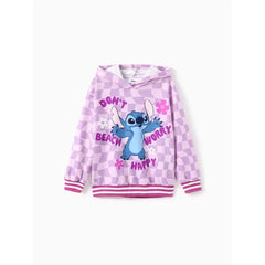 PATPAT Disney Stitch Kid Girl 1pc Checkered Floral Hoodies Blue Purple