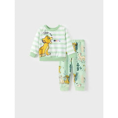 Patpat Disney Lion King Baby/Toddler Unisex 2pcs Simba Pattern Striped Sweatshirt And Pants Set light green