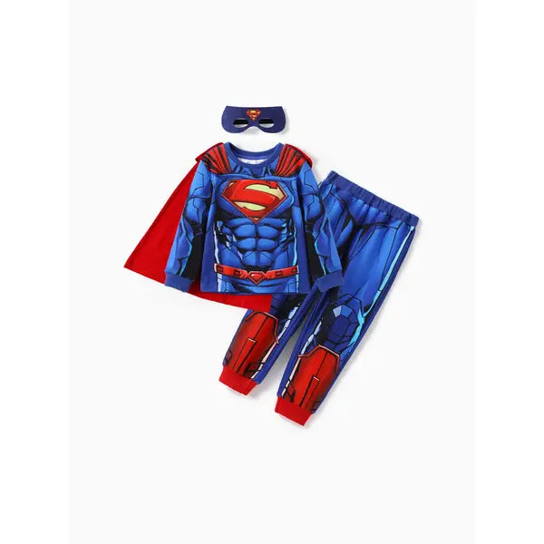 PATPAT Justice League 3-piece Toddler Boy Super Heroes Cosplay Costume Set with Cloak and Face Mask Blue