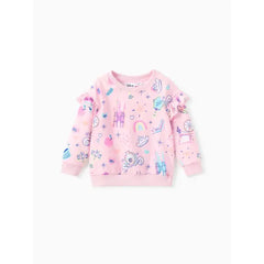 PATPAT Disney Princess Toddler Girl 2pcs Jasmine/Cindere/Aurora/Bella Pattern Ruffled Long-sleeve Sweatshirt And Pants Set White
