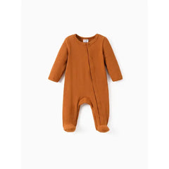 Patpat Baby Boy/Girl Ribbed Long-sleeve Footed Snap Jumpsuit Brown
