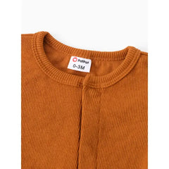Patpat Baby Boy/Girl Ribbed Long-sleeve Footed Snap Jumpsuit Brown