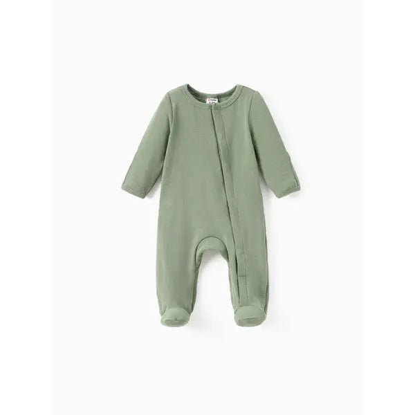 Patpat Baby Boy/Girl Ribbed Long-sleeve Footed Snap Jumpsuit green