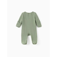 Patpat Baby Boy/Girl Ribbed Long-sleeve Footed Snap Jumpsuit green