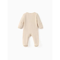 Patpat Baby Boy/Girl Ribbed Long-sleeve Footed Snap Jumpsuit Beige
