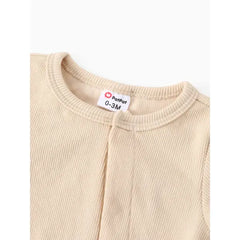 Patpat Baby Boy/Girl Ribbed Long-sleeve Footed Snap Jumpsuit Beige