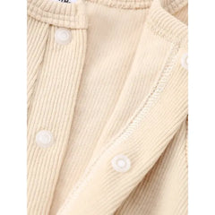 Patpat Baby Boy/Girl Ribbed Long-sleeve Footed Snap Jumpsuit Beige