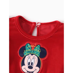 Patpat Disney Mickey and Friends Baby/Toddler Girl 1pc Christmas Minnie Mouse Velvet Polka Dots Mesh Dresses