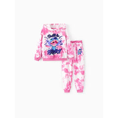 PATPAT Disney Stitch Kid Boy/Girl 2pcs Character Tie-dyed Pattern Hoodies And Pants Set Pink