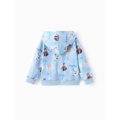 PATPAT Disney Frozen Toddler Girl 1pc Elsa Anna and Olaf Snowflake Allover Print Hooded Jacket Blue