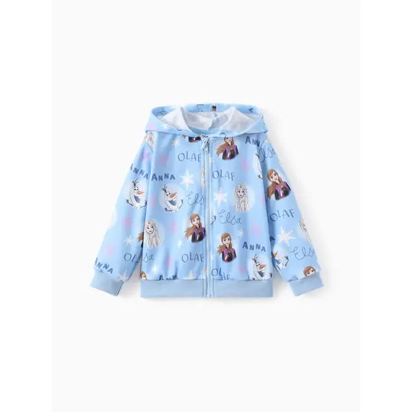PATPAT Disney Frozen Toddler Girl 1pc Elsa Anna and Olaf Snowflake Allover Print Hooded Jacket Blue