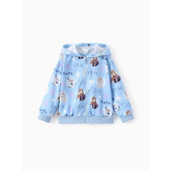 PATPAT Disney Frozen Toddler Girl 1pc Elsa Anna and Olaf Snowflake Allover Print Hooded Jacket Blue