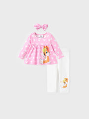 PATPAT Looney Tunes Baby/Toddler Girl 3pcs Character Heart Pattern Ruffle Top And Cotton Leggings With Headband Set Pink/white