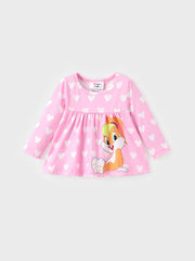 PATPAT Looney Tunes Baby/Toddler Girl 3pcs Character Heart Pattern Ruffle Top And Cotton Leggings With Headband Set Pink/white