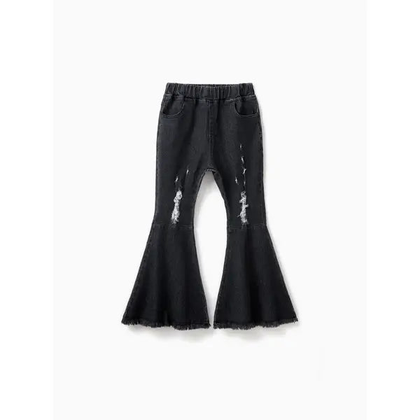 PATPAT Kid Girl Ripped Raw Hem Flare Jeans share icon Black