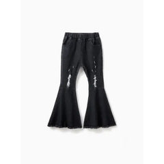 PATPAT Kid Girl Ripped Raw Hem Flare Jeans share icon Black