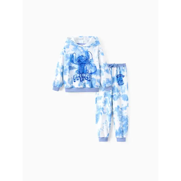 PATPAT Disney Stitch Kid Boy/Girl 2pcs Character Tie-dyed Pattern Hoodies And Pants Set Blue