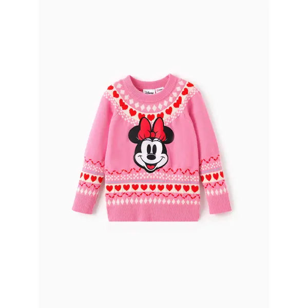PATPAT Disney Mickey and Friends Toddler Girl 1pc Cotton Minnie Mouse Heart Pattern Long-sleeve Knitwear