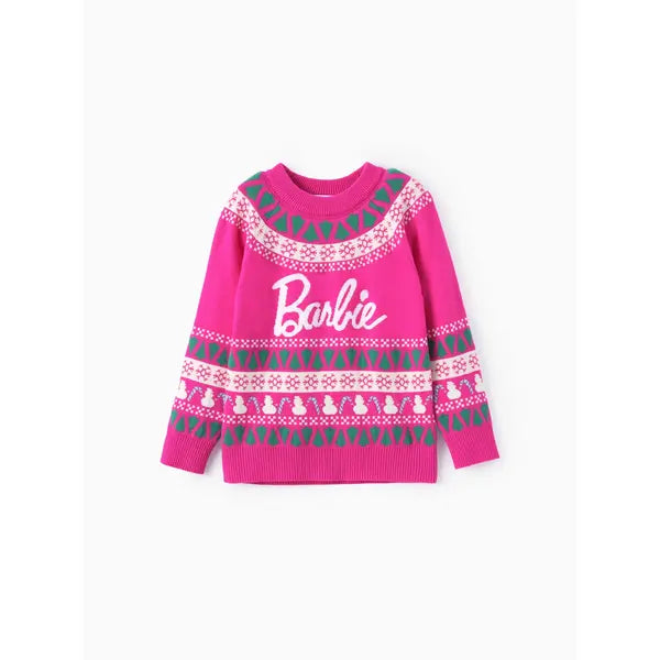 Patpat Barbie Mommy And Me 1pc Cotton Christmas Tree Snowman Pattern Knitwear pink