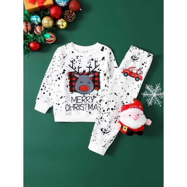 Patpat 2pcs Toddler Boy Childlike Christmas Deer Pattern Set white