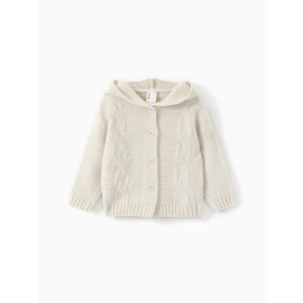 PATPAT Baby/Toddler Boy/Girl 3D Ear Hooded Textured Sweater Jacket  White