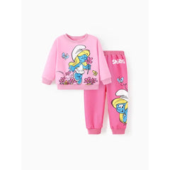 Patpat The Smurfs Baby/Toddler Boy/Girl 2pcs Character Pattern Top And Pants Set pink