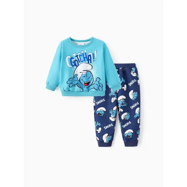 Patpat The Smurfs Baby/Toddler Boy/Girl 2pcs Character Pattern Top And Pants Set Blue