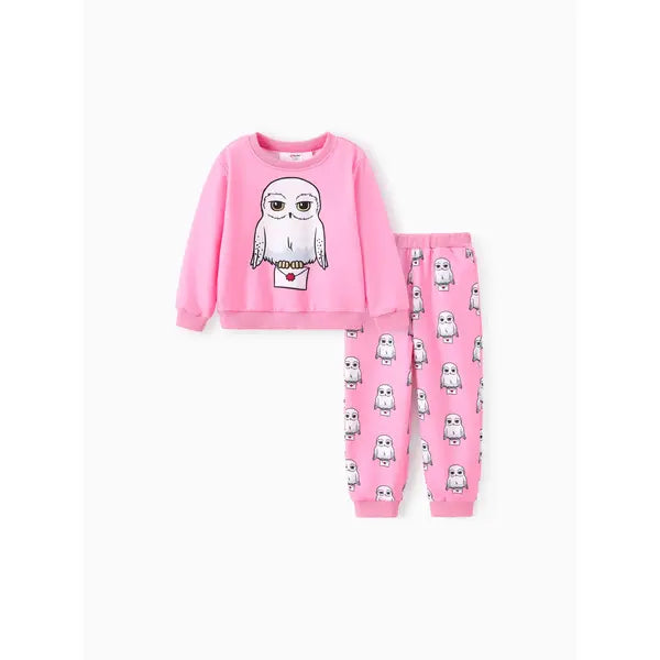 PATPAT Harry Potter Toddler/Kid gril 2pcs Owl Pattern Top And Pants Set pink