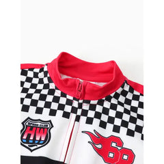 Patpat Hot Wheels Toddler Boy 1pc Colorblock Logo Print Long-sleeve Racing Jumpsuit Red
