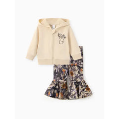 PATPAT Baby/Toddler Girl 2pcs Hooded Jacket and Camouflage Flared Leggings Set Apricot