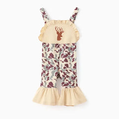 PATPAT Baby Girl Deer Print Camouflage Ruffled Overalls Apricot