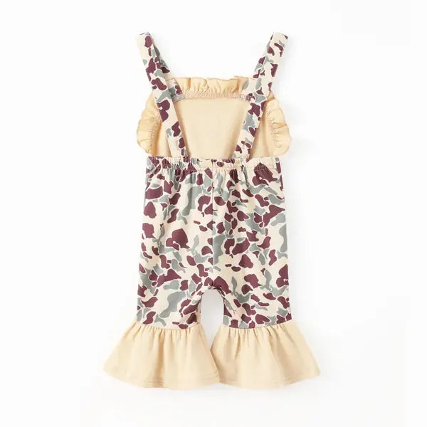 PATPAT Baby Girl Deer Print Camouflage Ruffled Overalls Apricot