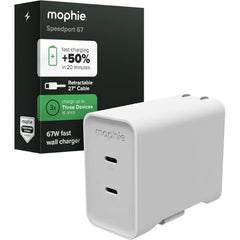 Mophie Speedport GAN USB-C Charger Block Fast Wall Charger with USB‑C PD Ports, Retractable Cable, Compact Foldable Prongs, Made with Recycled Materials, for Smartphones & Tablets