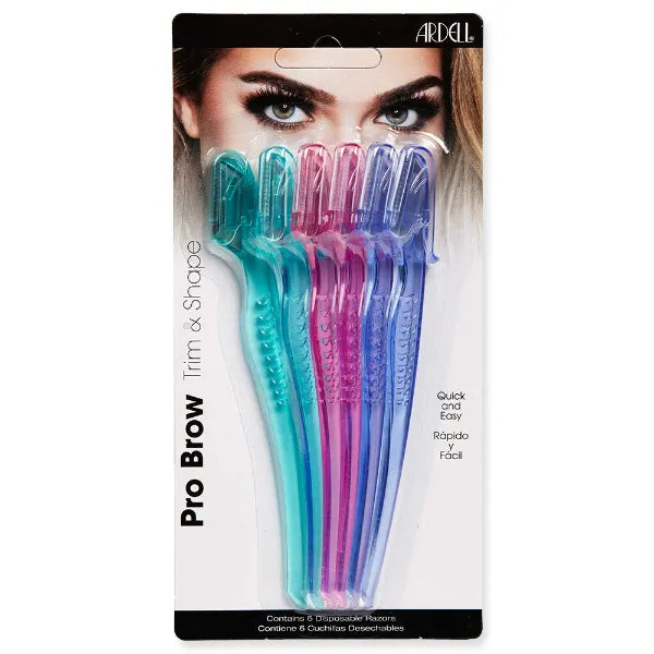 Ardell Pro Brow for Trim & Shape, Eyebrow Razor Trimmer, and Shaper with Cover, Facial Hair Removal for Women, Dermaplaning Shaver - 6 counts in 1 pack