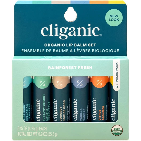 Cliganic Organic Lip Balm Set – 100% Natural Hydrating & Moisturizing Lip Care for Dry, Cracked Lips – 6 Flavors, Bulk Packs Available (6, 12 & 24 Tubes) – Stocking Stuffer Gift for Men & Women