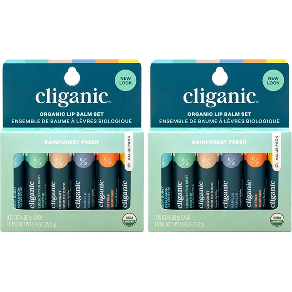 Cliganic Organic Lip Balm Set – 100% Natural Hydrating & Moisturizing Lip Care for Dry, Cracked Lips – 6 Flavors, Bulk Packs Available (6, 12 & 24 Tubes) – Stocking Stuffer Gift for Men & Women