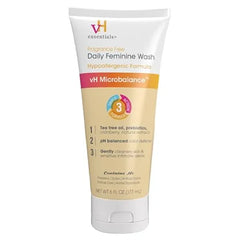 vH essentials Daily Feminine Wash, Fragrance Free, 6 fl oz Odor Eliminating Body & Vaginal Wash with Tea Tree Oil, Prebiotics and Lactic Acid for pH Balance and Vaginal Health
