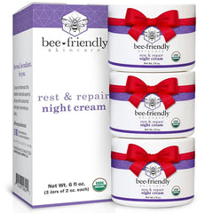 BeeFriendly Organic Night Cream – USDA Certified Organic Deep Hydrating Moisturizer for Face, Eyes, Neck & Décolleté – Anti-Aging, Anti-Wrinkle Night Treatment for Women & Men – 2 oz, 4 oz (2-Pack), 6 oz (3-Pack)