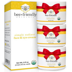 BeeFriendly Organic Face & Eye Cream – USDA Organic Anti-Aging Moisturizer for Face, Eyes, Neck & Decollete – Natural All-in-One Cream Reduces Wrinkles & Fine Lines – 2 oz, 4 oz (2-Pack), 6 oz (3-Pack)