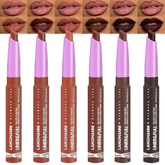 LANGMANNI 4Pcs 2 in 1 Velvet Matte Lipstick Set All in One Lip Liner & Full Size Lipstick in Unique Teardrop Shape,Gift For Women Makeup Set