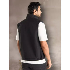 Plain Sleeveless Jacket with Pockets - Black