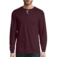 Hanes Men's and Big Men's Beefy Heavyweight Long Sleeve Three-Button Henley