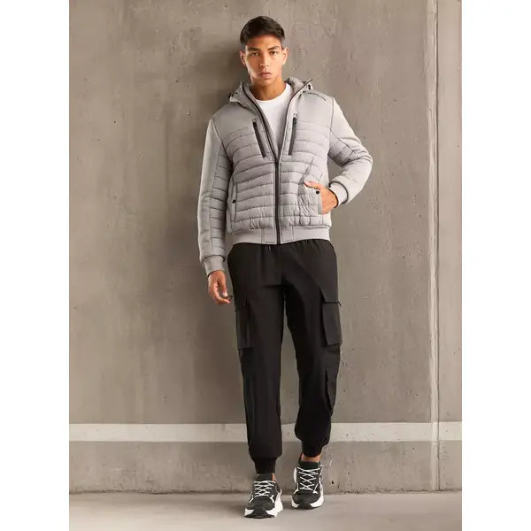 Quilted Hooded Puffer Jacket Gray